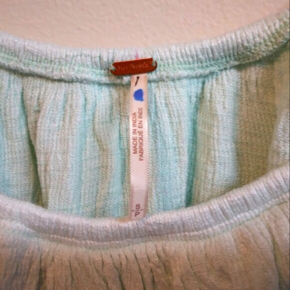 FREE PEOPLE CORA LEE TIE DYE DIP OMBRE MINT SEA GREEN OFF SHOULDER RUFFLE TOP - Picture 9 of 9